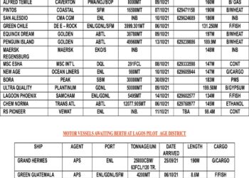 VESSELS EXPECTED AT LAGOS PORT AS AT THURSDAY, OCTOBER 7, 2021