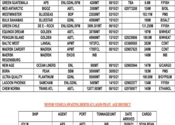 VESSELS EXPECTED AT LAGOS PORT AS AT TUESDAY, OCTOBER 5, 2021
