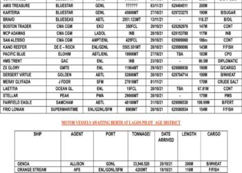 VESSELS EXPECTED AT LAGOS PORT AS AT THURSDAY, OCTOBER 28, 2021