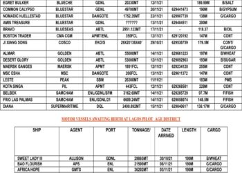 VESSELS EXPECTED AT LAGOS PORT AS AT THURSDAY, NOVEMBER 11, 2021