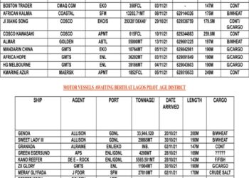 VESSELS EXPECTED AT LAGOS PORT AS AT THURSDAY, NOVEMBER 4, 2021