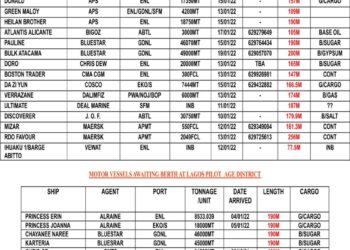 VESSELS EXPECTED AT LAGOS PORT AS AT TUESDAY 11, JANUARY 2022