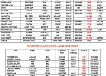 VESSELS EXPECTED AT LAGOS PORT AS AT WEDNESDAY 26, JANUARY 2022