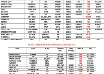 VESSELS EXPECTED AT LAGOS PORT AS AT FRIDAY 4, FEBRUARY 2022