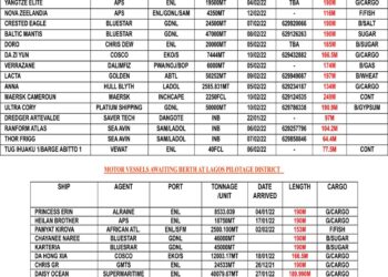 VESSELS EXPECTED AT LAGOS PORT AS AT SATURDAY 5, FEBRUARY 2022