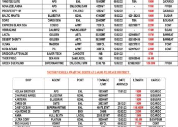 VESSELS EXPECTED AT LAGOS PORT AS AT THURSDAY 10, FEBRUARY 2022