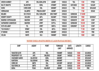 VESSELS EXPECTED AT LAGOS PORT AS AT THURSDAY 17, FEBRUARY 2022