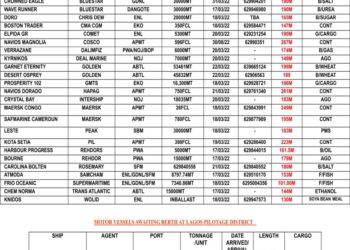 VESSELS EXPECTED AT LAGOS PORT AS AT FRIDAY 18, MARCH 2022
