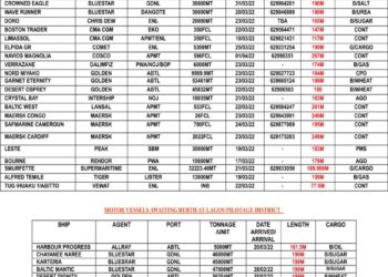 VESSELS EXPECTED AT LAGOS PORT AS AT TUESDAY 22, MARCH 2022