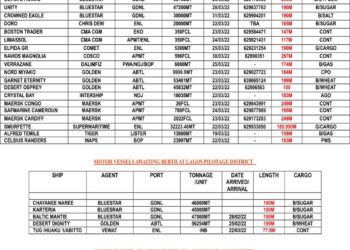 VESSELS EXPECTED AT LAGOS PORT AS AT WEDNESDAY 23, MARCH 2022