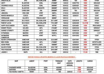 VESSELS EXPECTED AT LAGOS PORT AS AT WEDNESDAY 30, MARCH 2022