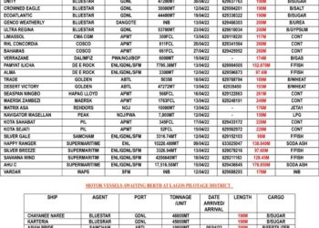 VESSELS EXPECTED AT LAGOS PORT AS WEDNESDAY 13, APRIL 2022