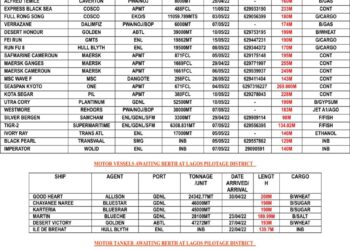 VESSELS EXPECTED AT LAGOS PORT AS AT THURSDAY 5, MAY 2022