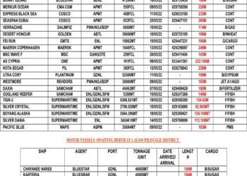 VESSELS EXPECTED AT LAGOS PORT AS AT WEDNESDAY 11, MAY 2022