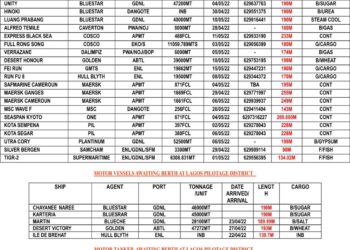 VESSELS EXPECTED AT LAGOS PORT AS AT WEDNESDAY 4, MAY 2022