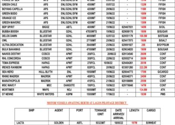 VESSELS EXPECTED AT LAGOS PORT AS AT MONDAY 20, JUNE 2022