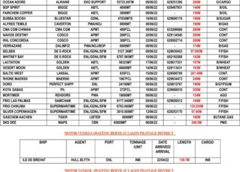 VESSELS EXPECTED AT LAGOS PORT AS AT THURSDAY 9, JUNE 2022