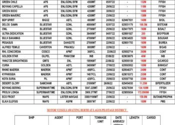 VESSELS EXPECTED AT LAGOS PORT AS AT THURSDAY 23, JUNE 2022