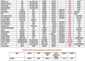 VESSELS EXPECTED AT LAGOS PORT AS AT WEDNESDAY 22, JUNE 2022