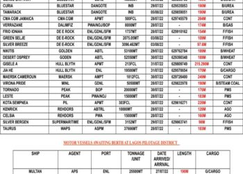 VESSELS EXPECTED AT LAGOS PORT AS AT FRIDAY 29, JULY 2022