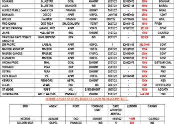 VESSELS EXPECTED AT LAGOS PORT AS AT WEDNESDAY 20, JULY 2022