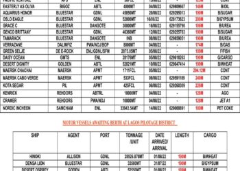 VESSELS EXPECTED AT LAGOS PORT AS AT FRIDAY 5, AUGUST 2022
