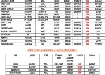 VESSELS EXPECTED AT LAGOS PORT AS AT THURSDAY 4, AUGUST 2022