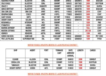 VESSELS EXPECTED AT LAGOS PORT AS AT WEDNESDAY 10, AUGUST 2022