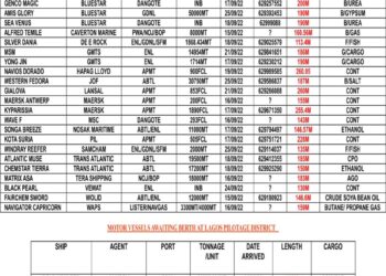 VESSELS EXPECTED AT LAGOS PORT AS AT FRIDAY 16, SEPTEMBER 2022