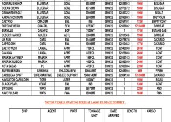 VESSELS EXPECTED AT LAGOS PORT AS AT WEDNESDAY 7, SEPTEMBER 2022