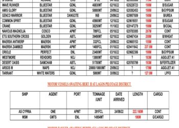 VESSELS EXPECTED AT LAGOS PORT AS AT FRIDAY 30, SEPTEMBER 2022