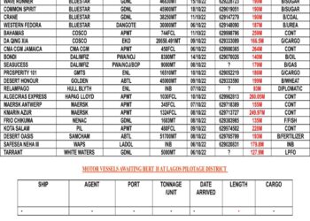 VESSELS EXPECTED AT LAGOS PORT AS AT FRIDAY 7, OCTOBER 2022