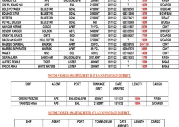 VESSELS EXPECTED AT LAGOS PORT AS AT THURSDAY 16, NOVEMBER 2022