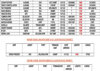 VESSELS EXPECTED AT LAGOS PORT AS AT MONDAY 14, NOVEMBER 2022