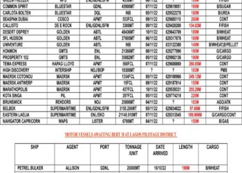 VESSELS EXPECTED AT LAGOS PORT AS AT SATURDAY 5, NOVEMBER 2022