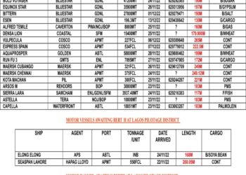 VESSELS EXPECTED AT LAGOS PORT AS AT THURSDAY 24, NOVEMBER 2022