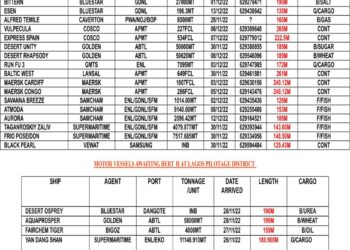 VESSELS EXPECTED AT LAGOS PORT AS TUESDAY 29, NOVEMBER 2022