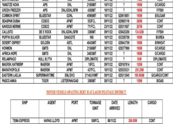 VESSELS EXPECTED AT LAGOS PORT AS AT WEDNESDAY 9, NOVEMBER 2022