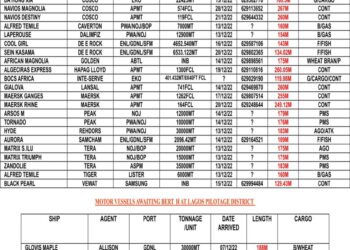 VESSELS EXPECTED AT LAGOS PORT AS AT WEDNESDAY 21, DECEMBER 2022
