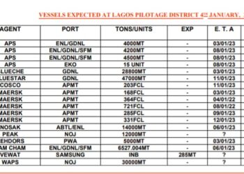 VESSEL EXPECTED AT LAGOS PORTS AS AT 4TH JANUARY, 2023