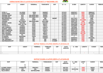 Vessels Expected At Lagos Ports As At 11th December, 2023