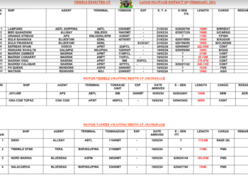 Vessels Expected At Lagos Ports As At 20th February, 2024