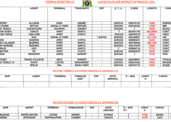Vessels Expected At Lagos Ports As At 25th March, 2024