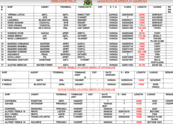 Vessels Expected At Lagos Ports As At 13th August, 2024