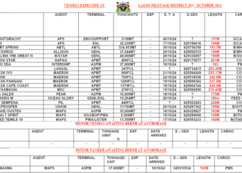 Vessels Expected At Lagos Ports As At 18th October, 2024