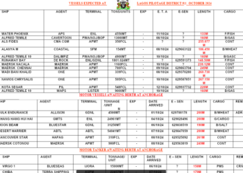 Vessels Expected At Lagos Ports As At 9th October, 2024