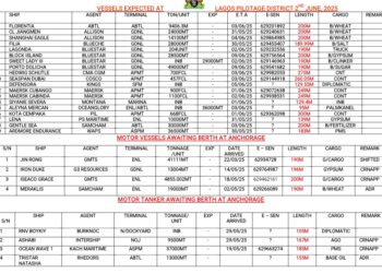Vessels Expected At Lagos Ports As At 2nd June, 2025