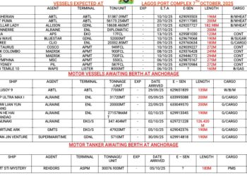 Vessels Expected At Lagos Ports 7th October, 2025
