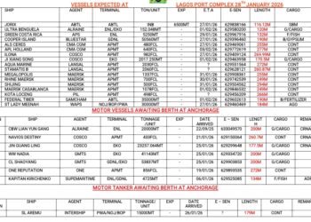 Vessels Expected At Lagos Ports 28th January, 2026
