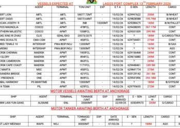 Vessels Expected At Lagos Ports As At 13th February, 2026